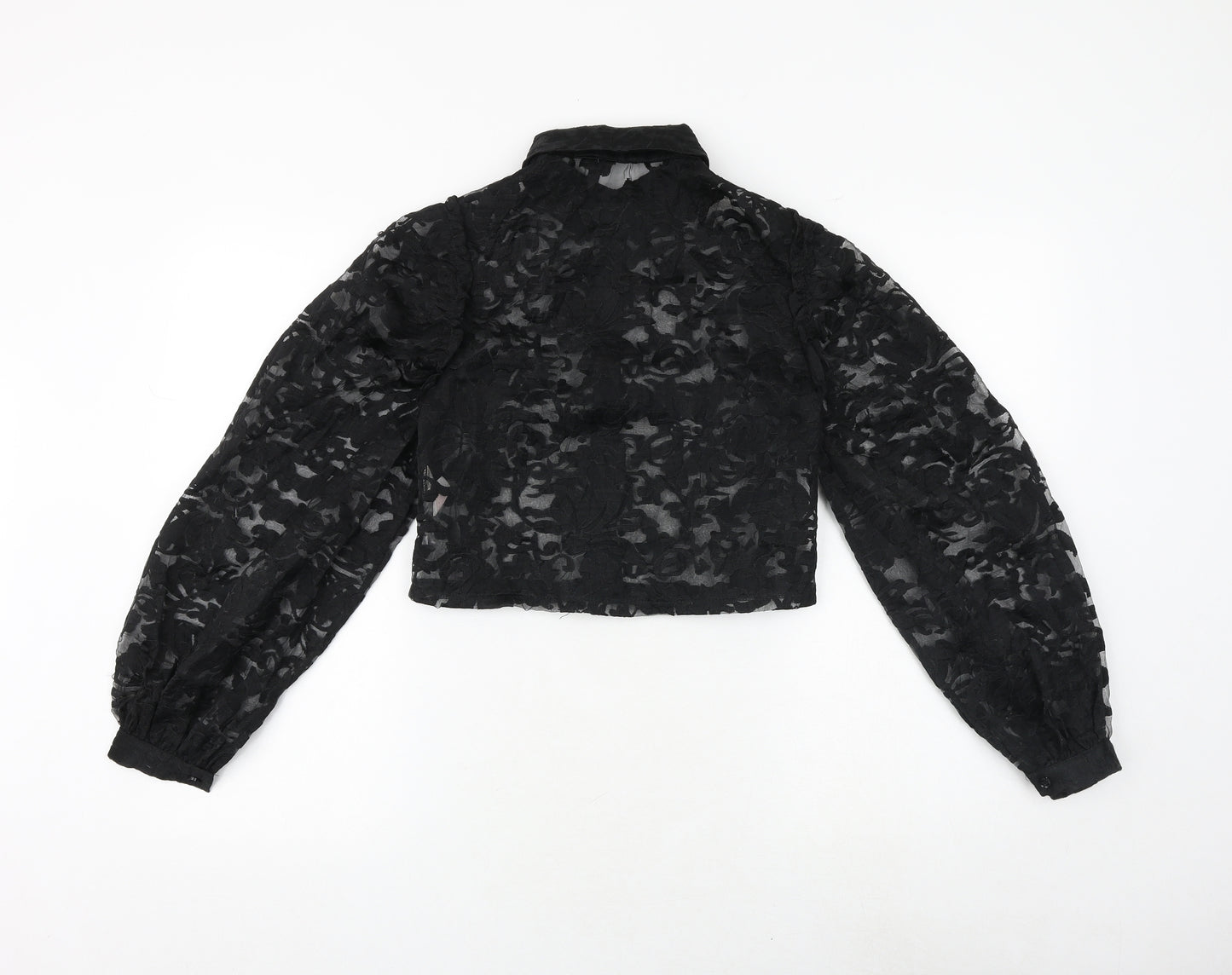 Misspap Womens Black Geometric Polyester Basic Button-Up Size 8 Collared