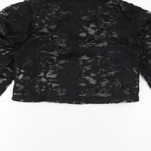 Misspap Womens Black Geometric Polyester Basic Button-Up Size 8 Collared