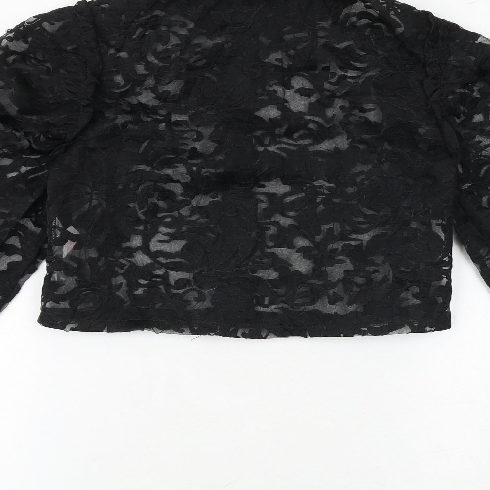 Misspap Womens Black Geometric Polyester Basic Button-Up Size 8 Collared
