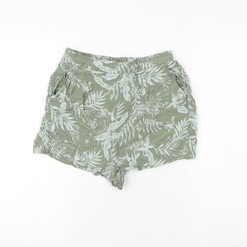 New Look Womens Green Geometric Viscose Basic Shorts Size 8 Regular - Palm Print