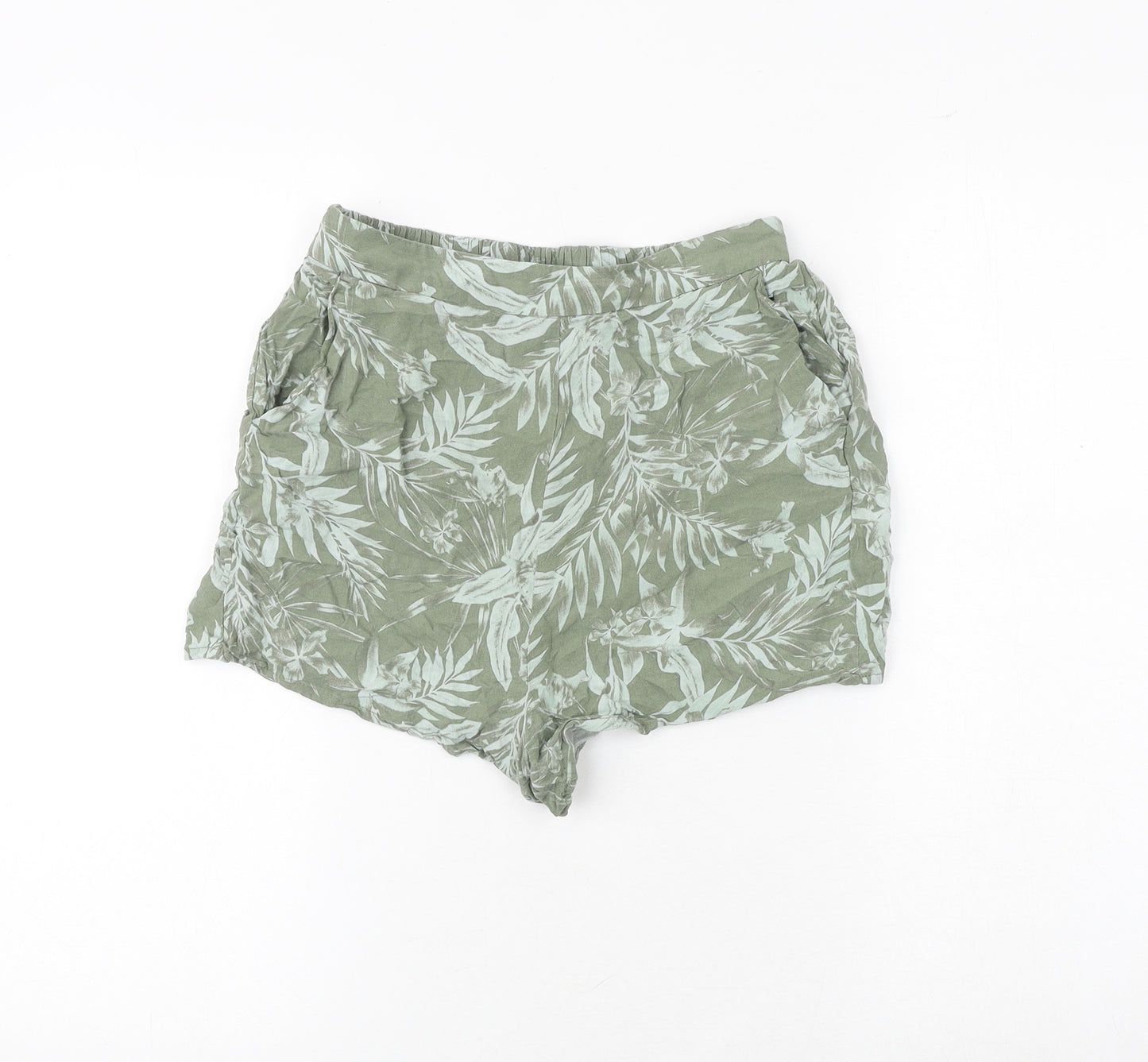 New Look Womens Green Geometric Viscose Basic Shorts Size 8 Regular - Palm Print