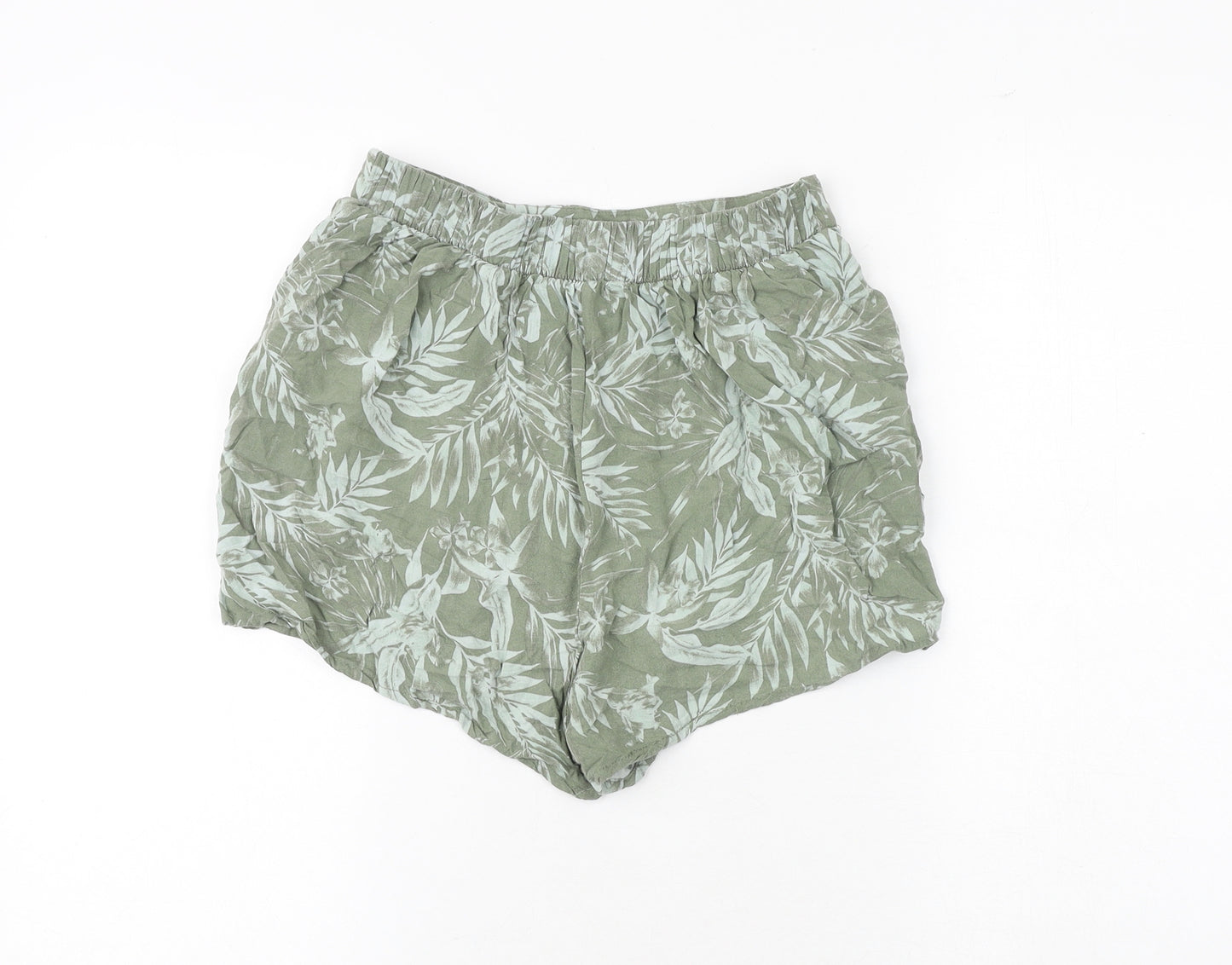 New Look Womens Green Geometric Viscose Basic Shorts Size 8 Regular - Palm Print