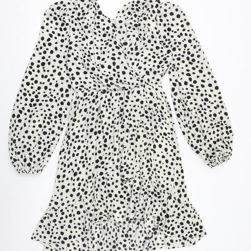 Nasty Gal Womens Beige Animal Print Polyester A-Line Size S V-Neck Pullover - Wrap Style