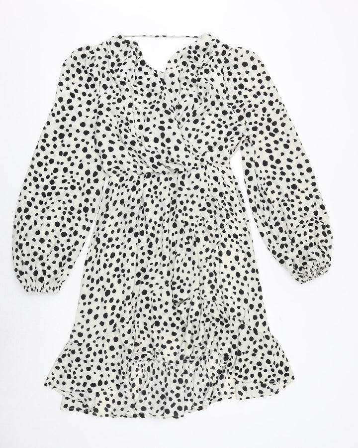 Nasty Gal Womens Beige Animal Print Polyester A-Line Size S V-Neck Pullover - Wrap Style
