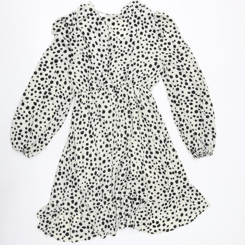 Nasty Gal Womens Beige Animal Print Polyester A-Line Size S V-Neck Pullover - Wrap Style