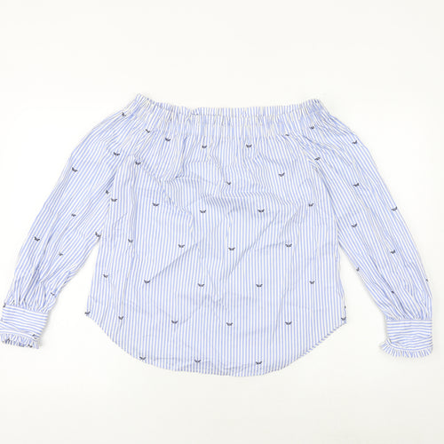 New Look Womens Blue Striped Cotton Basic Blouse Size 8 Off the Shoulder
