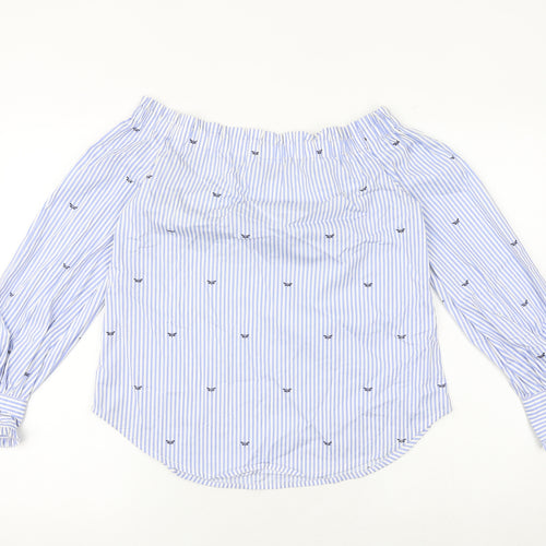 New Look Womens Blue Striped Cotton Basic Blouse Size 8 Off the Shoulder