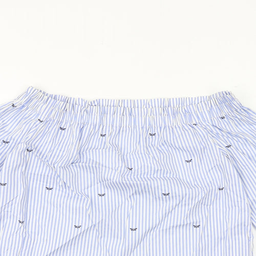 New Look Womens Blue Striped Cotton Basic Blouse Size 8 Off the Shoulder