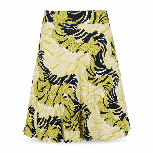 Front view of Planet women’s multicoloured geometric polyester swing skirt, size UK 30, in zip