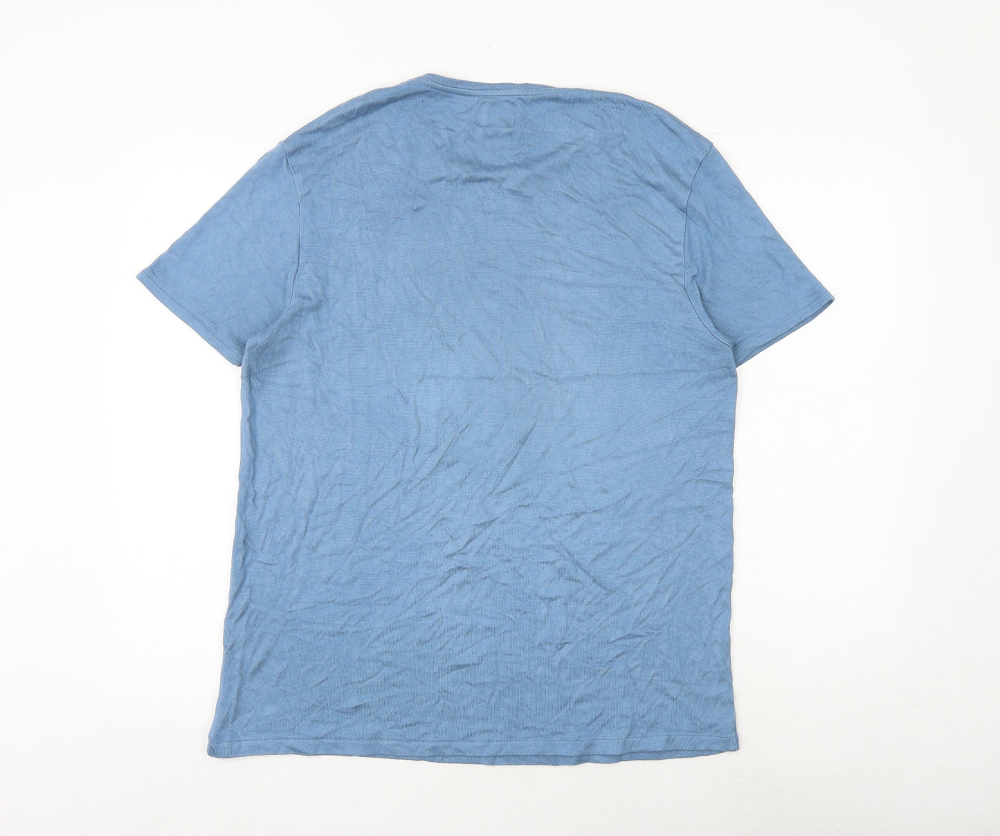 Zara Mens Blue Viscose T-Shirt Size XL Round Neck