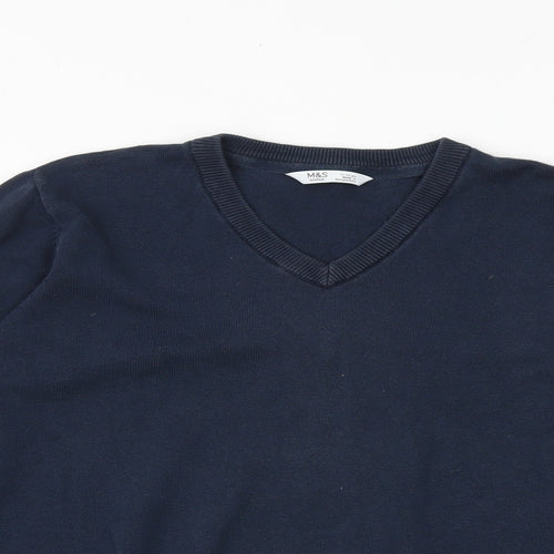 Marks and Spencer Boys Blue V-Neck 100% Cotton Pullover Jumper Size 11-12 Years Pullover