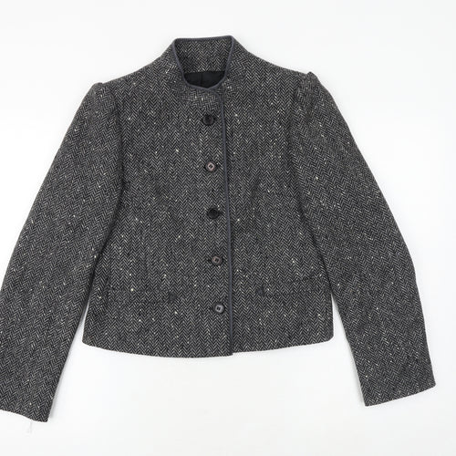 Dorene Womens Grey Geometric Jacket Blazer Size 14 Button