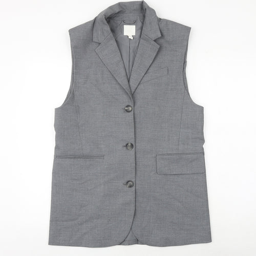 H&M Womens Grey Jacket Waistcoat Size S Button