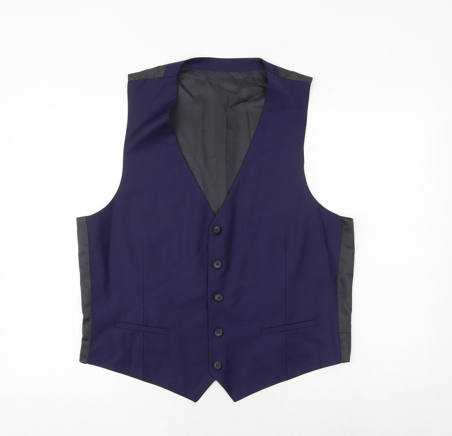 River Island Mens Purple Wool Jacket Suit Waistcoat Size XL Regular
