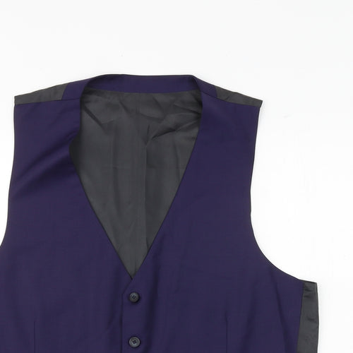 River Island Mens Purple Wool Jacket Suit Waistcoat Size XL Regular