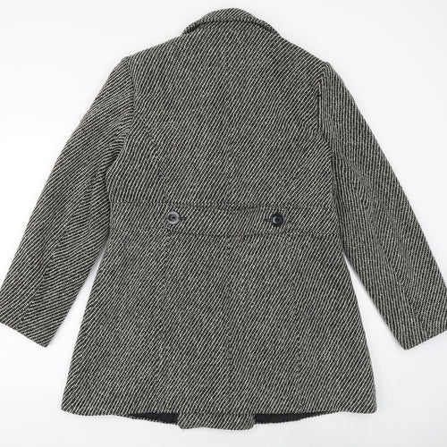 BHS Womens Black Geometric Pea Coat Coat Size 16 Button