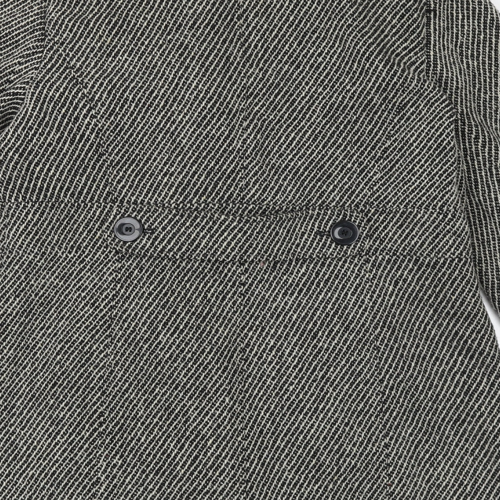 BHS Womens Black Geometric Pea Coat Coat Size 16 Button
