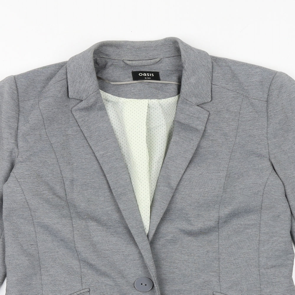 Oasis Womens Grey Geometric Jacket Blazer Size 8 Button