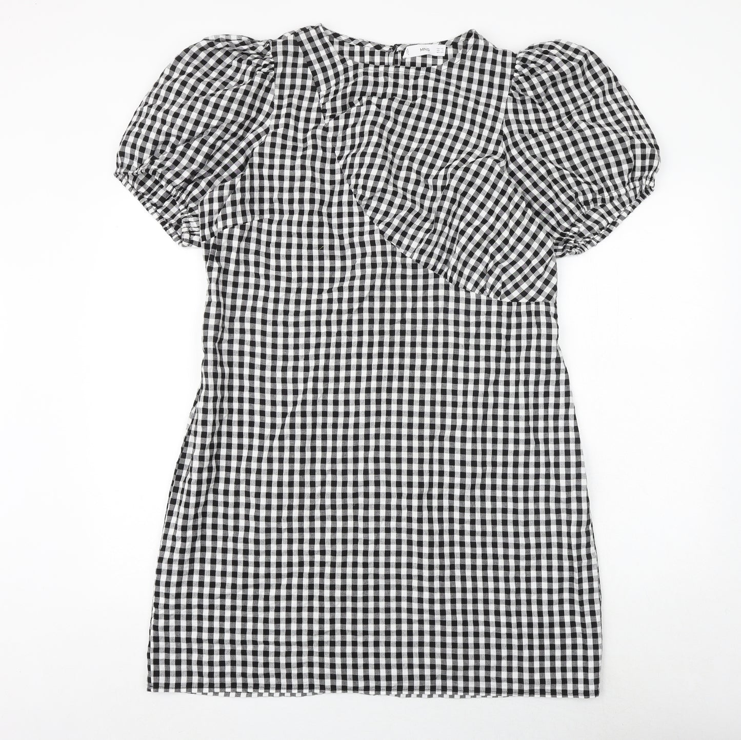 Mango Womens Black Geometric 100% Cotton Mini Size 2XL Round Neck Button