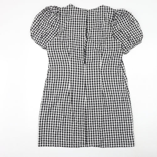 Mango Womens Black Geometric 100% Cotton Mini Size 2XL Round Neck Button