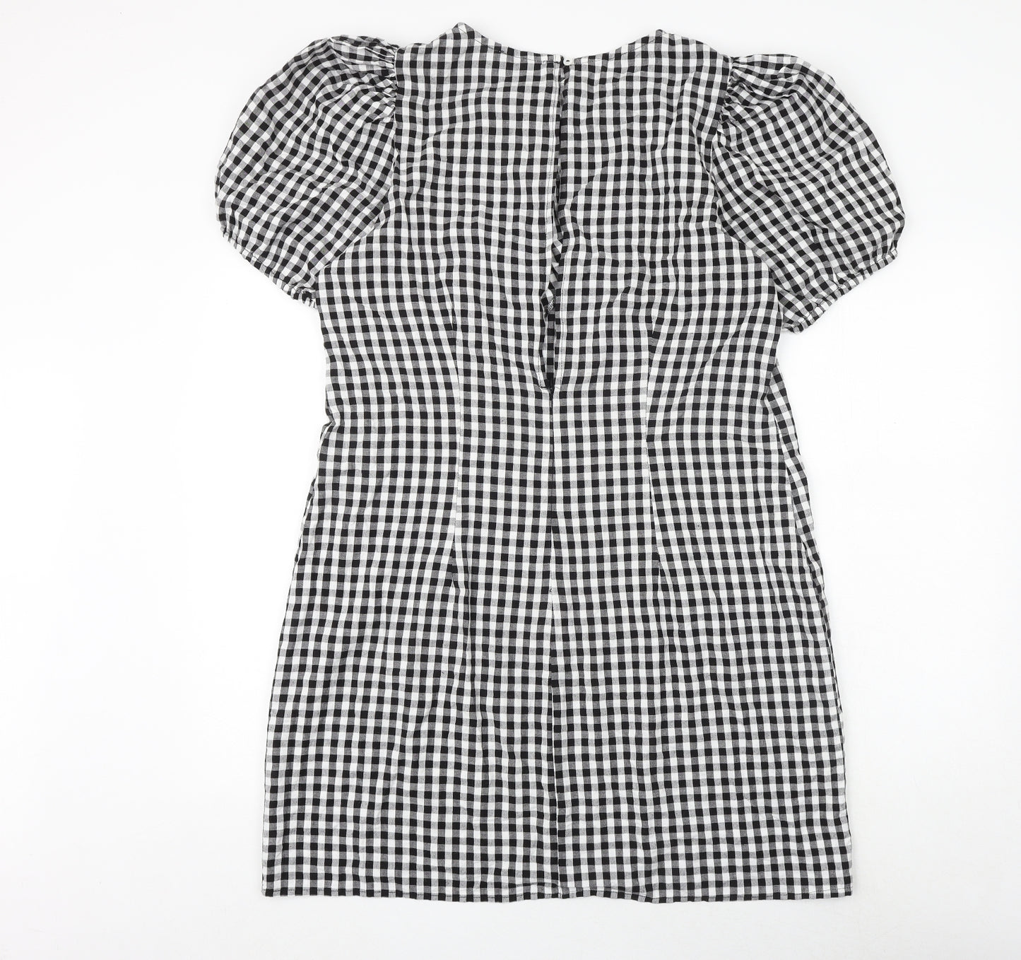 Mango Womens Black Geometric 100% Cotton Mini Size 2XL Round Neck Button