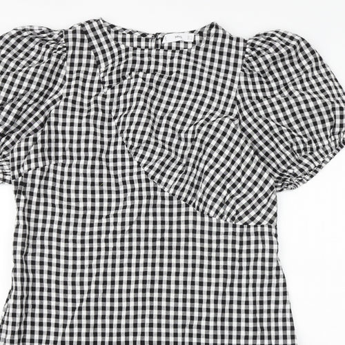 Mango Womens Black Geometric 100% Cotton Mini Size 2XL Round Neck Button
