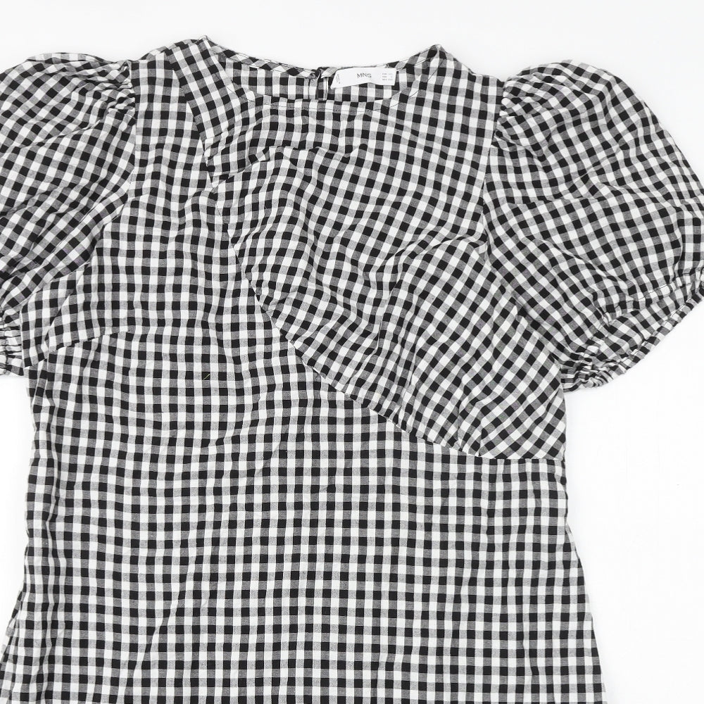 Mango Womens Black Geometric 100% Cotton Mini Size 2XL Round Neck Button