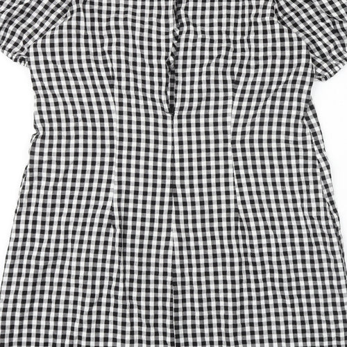 Mango Womens Black Geometric 100% Cotton Mini Size 2XL Round Neck Button