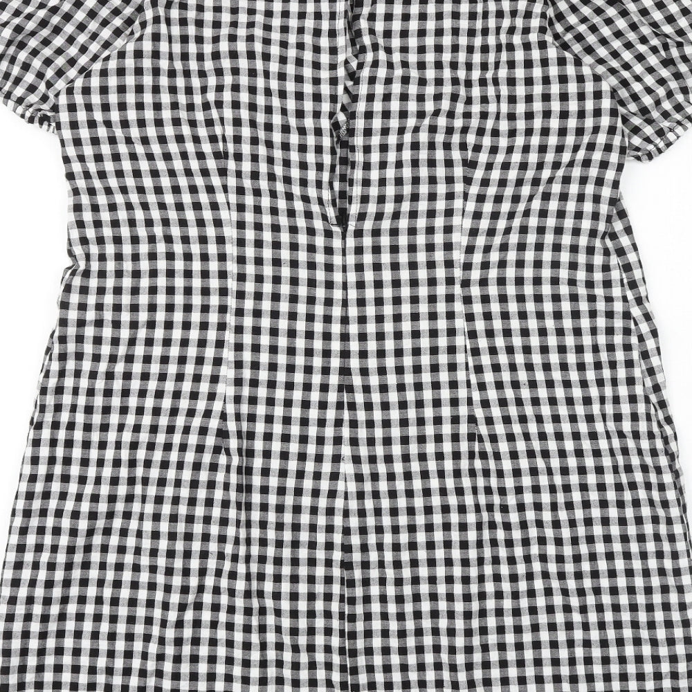 Mango Womens Black Geometric 100% Cotton Mini Size 2XL Round Neck Button