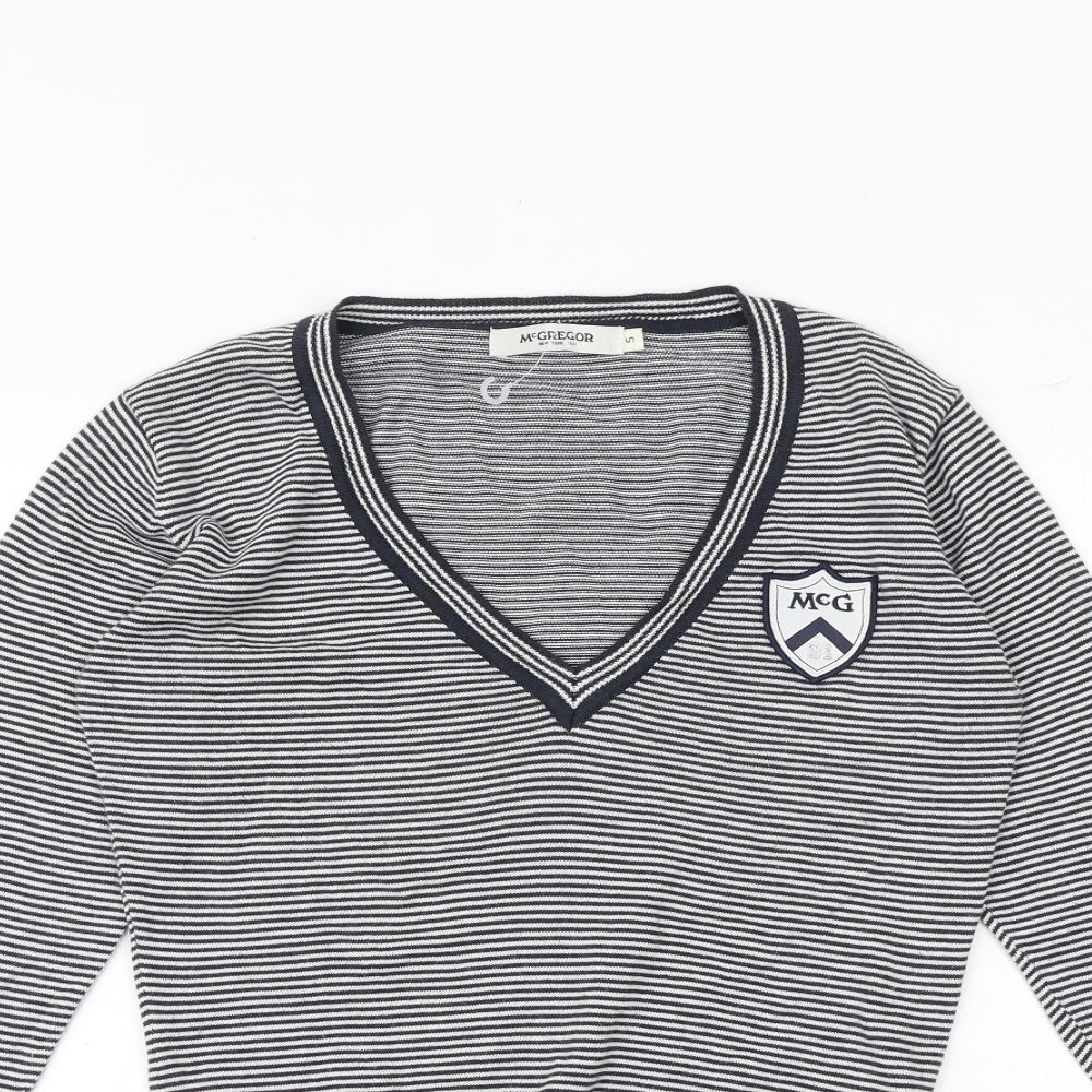 McGregor Womens Blue V-Neck Striped 100% Cotton Pullover Jumper Size S