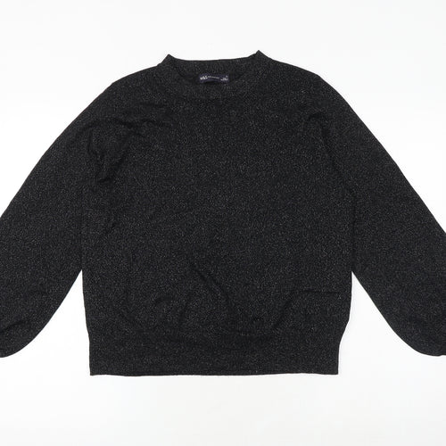 Marks and Spencer Womens Black Round Neck Polyester Pullover Jumper Size M