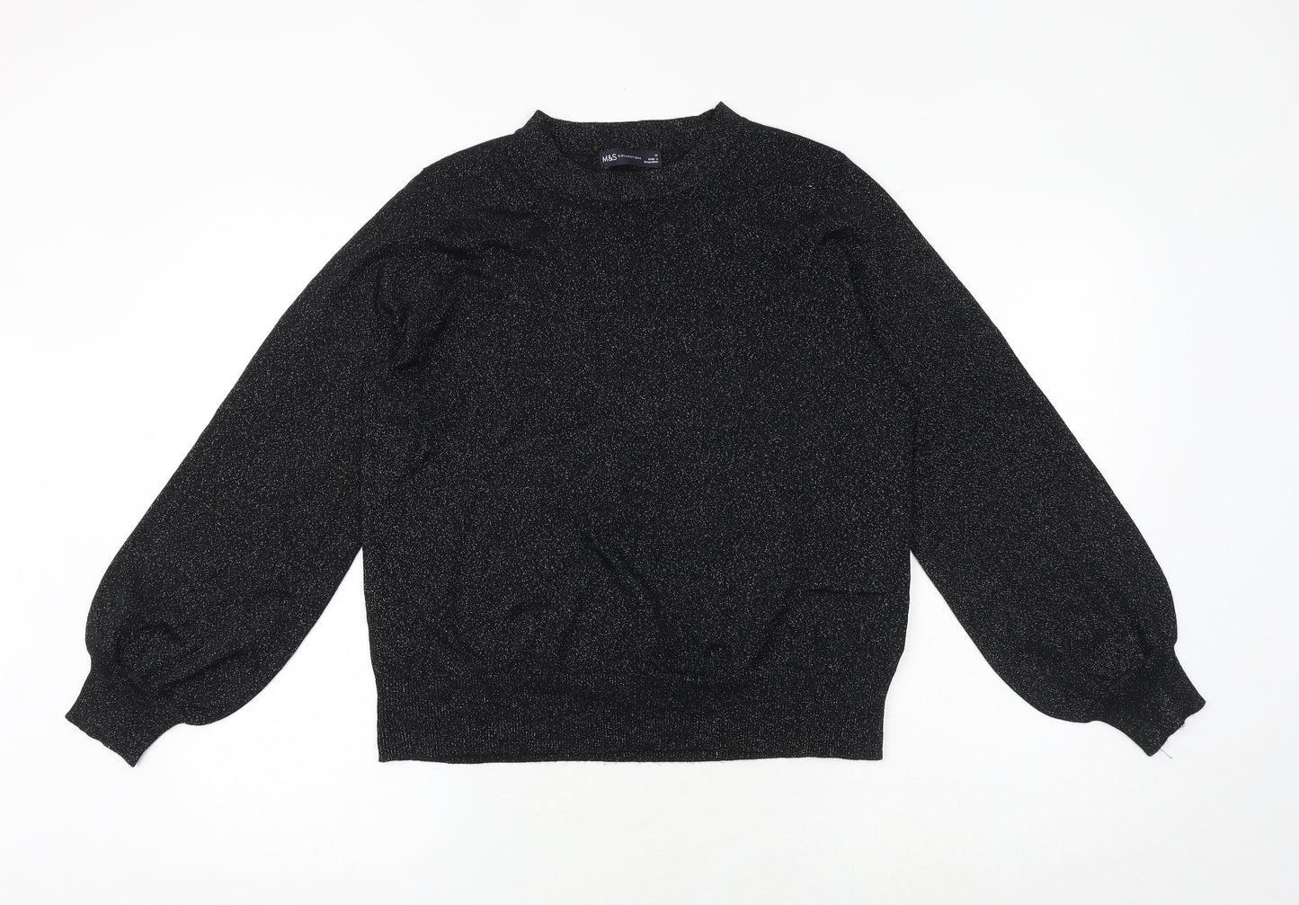 Marks and Spencer Womens Black Round Neck Polyester Pullover Jumper Size M