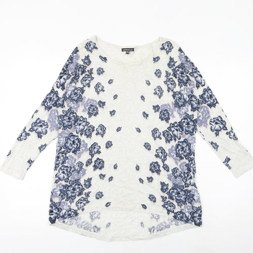 Warehouse Womens Grey Round Neck Floral Viscose Pullover Jumper Size 12