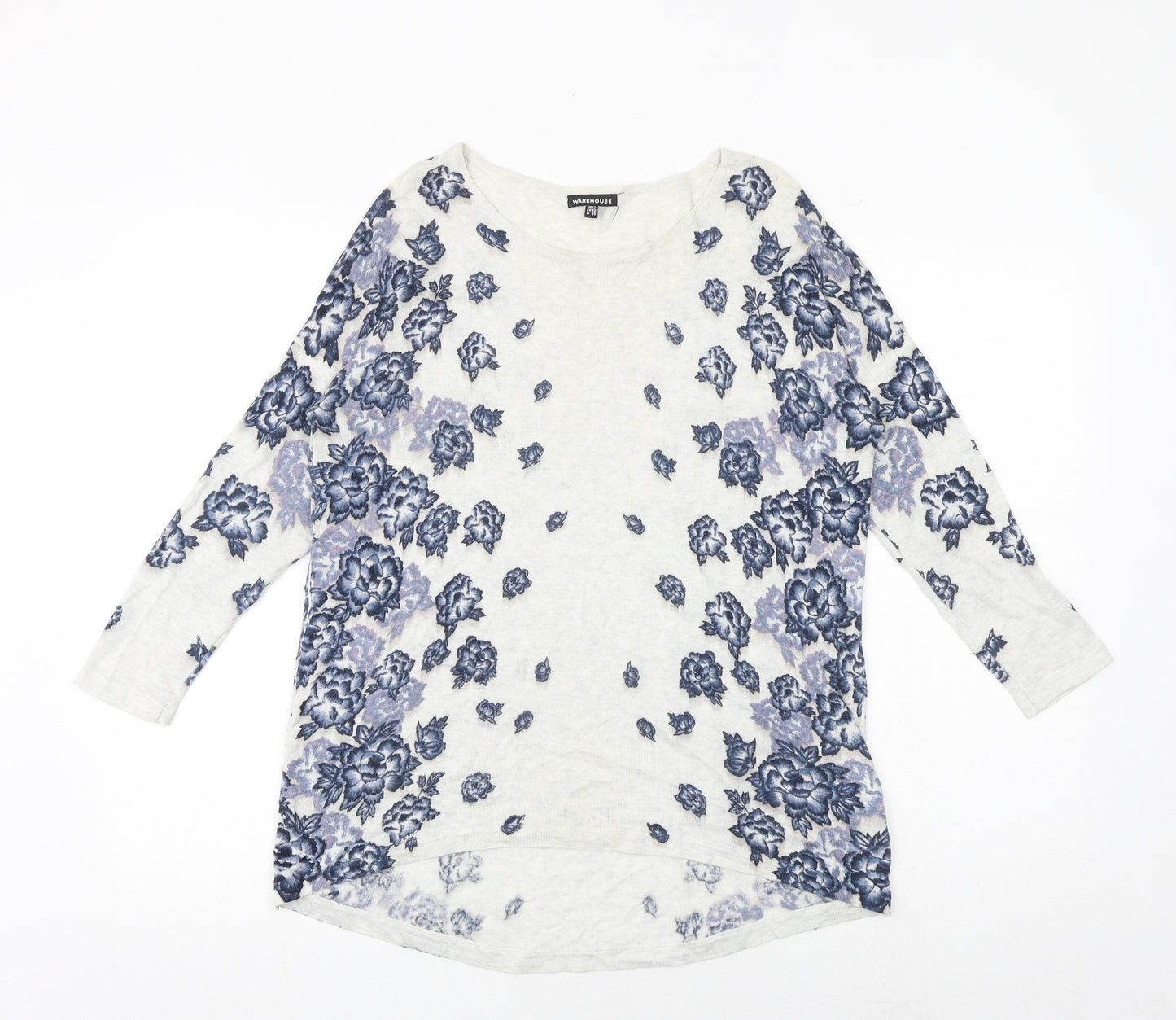 Warehouse Womens Grey Round Neck Floral Viscose Pullover Jumper Size 12