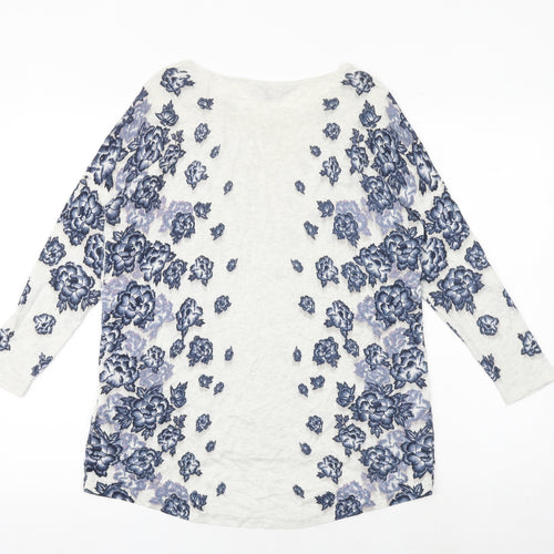 Warehouse Womens Grey Round Neck Floral Viscose Pullover Jumper Size 12