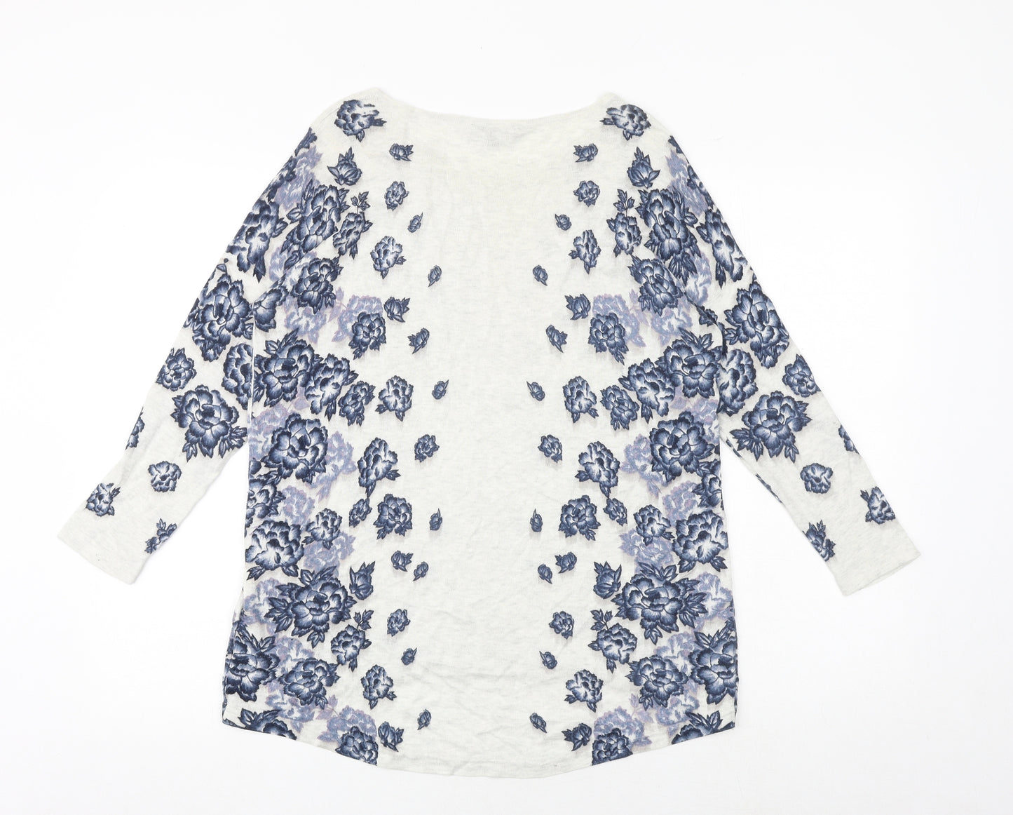 Warehouse Womens Grey Round Neck Floral Viscose Pullover Jumper Size 12