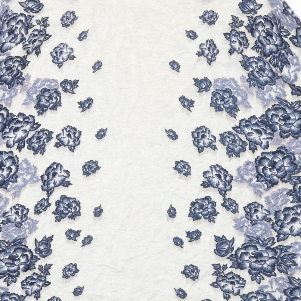 Warehouse Womens Grey Round Neck Floral Viscose Pullover Jumper Size 12