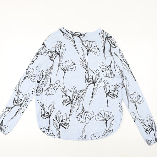 Marks and Spencer Womens Blue Round Neck Floral Polyester Pullover Jumper Size 8
