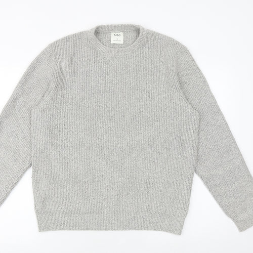 Marks and Spencer Mens Beige Round Neck Polyamide Pullover Jumper Size M Long Sleeve