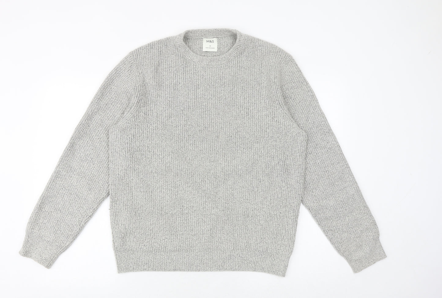 Marks and Spencer Mens Beige Round Neck Polyamide Pullover Jumper Size M Long Sleeve