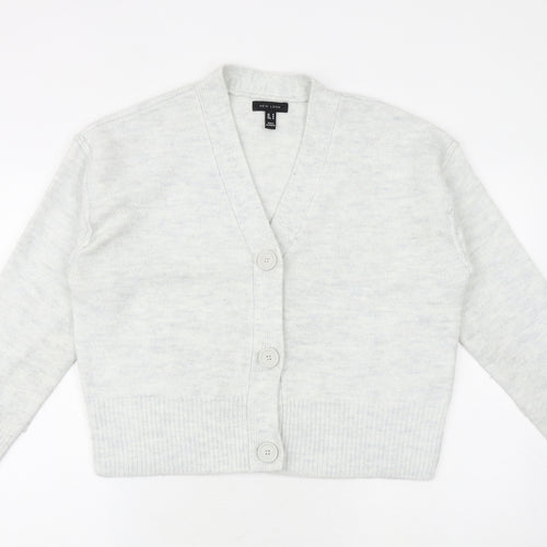 New Look Womens Grey V-Neck Acrylic Cardigan Jumper Size M