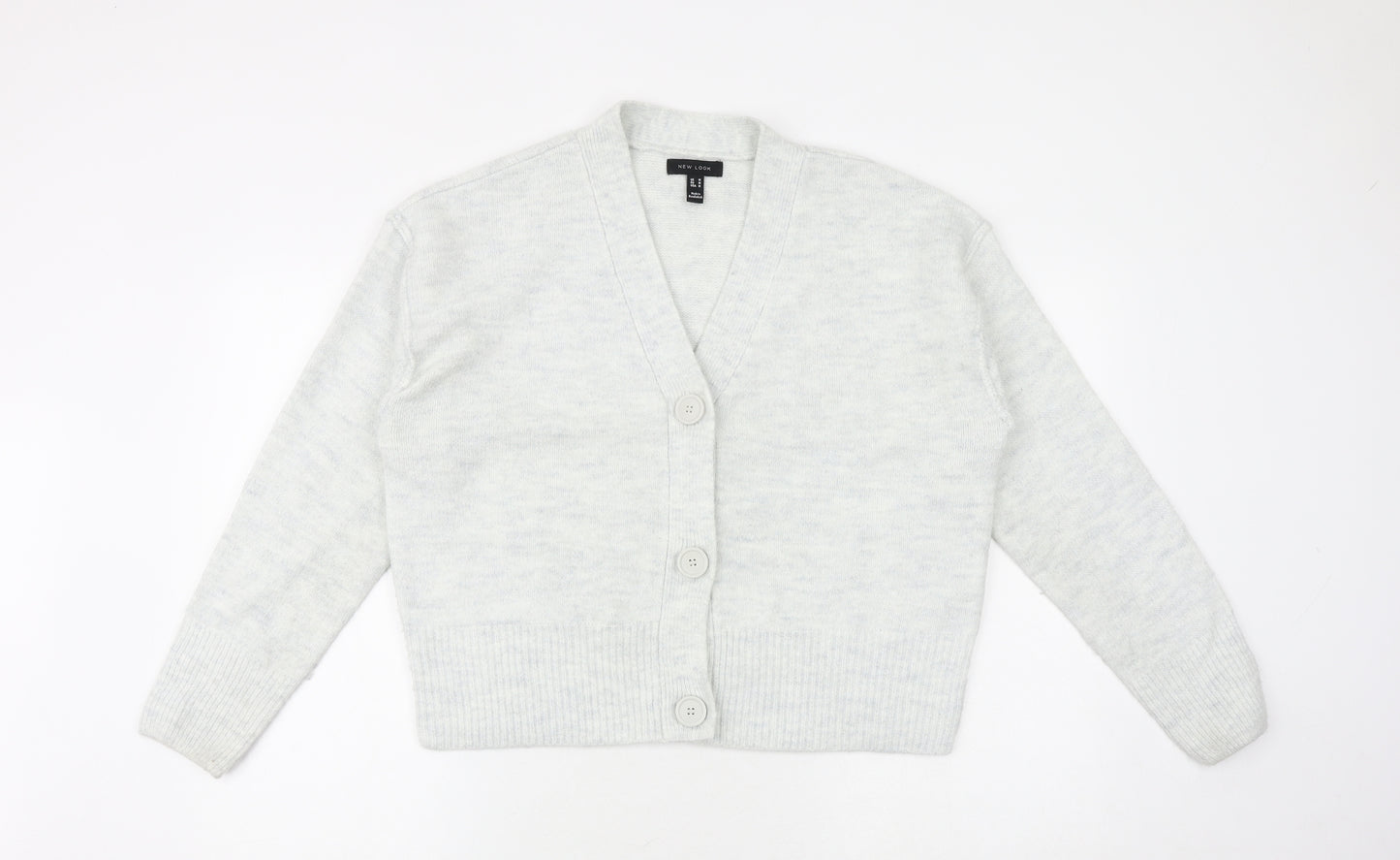 New Look Womens Grey V-Neck Acrylic Cardigan Jumper Size M