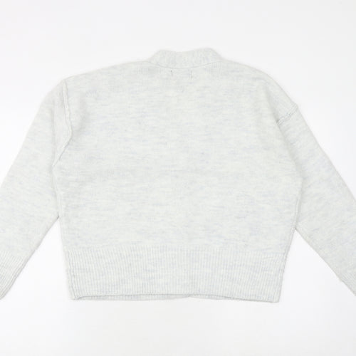 New Look Womens Grey V-Neck Acrylic Cardigan Jumper Size M