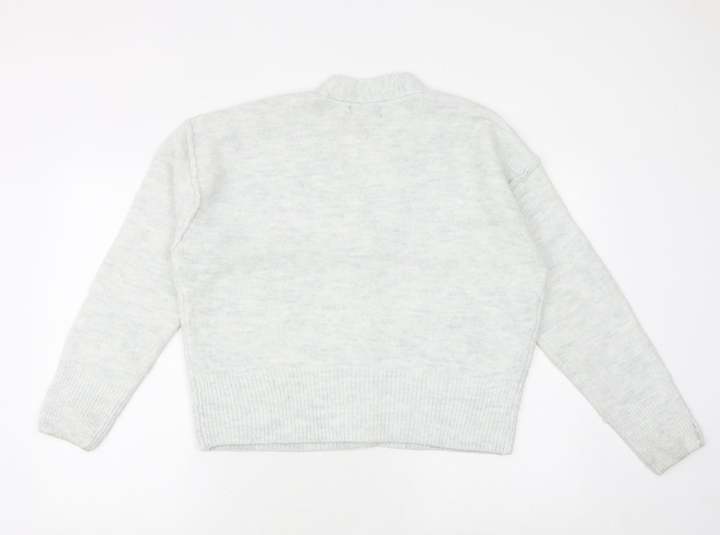 New Look Womens Grey V-Neck Acrylic Cardigan Jumper Size M