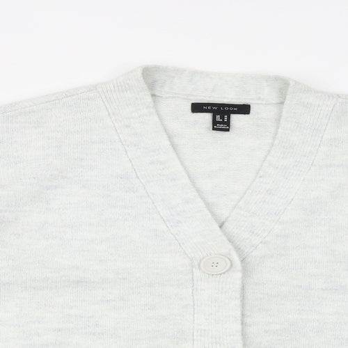 New Look Womens Grey V-Neck Acrylic Cardigan Jumper Size M