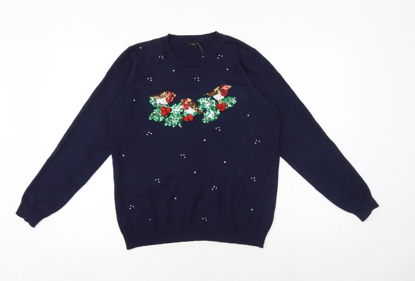 M&Co Womens Blue Crew Neck Viscose Pullover Jumper Size 12 - Embellished