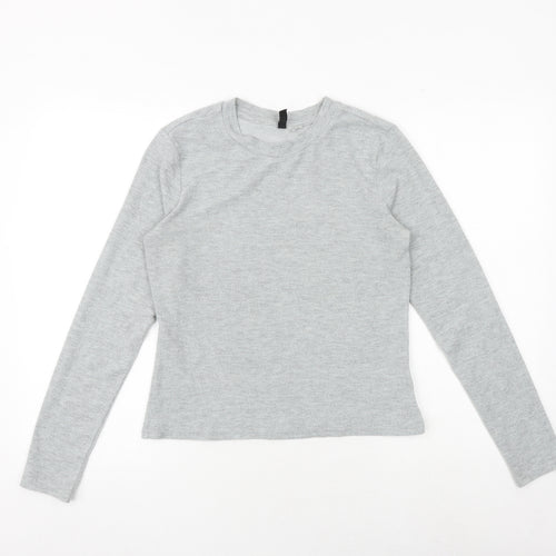 H&M Womens Grey Polyester Basic T-Shirt Size M Round Neck