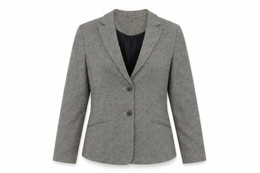 Front view of Principles women’s brown geometric jacket blazer, size UK 10, button