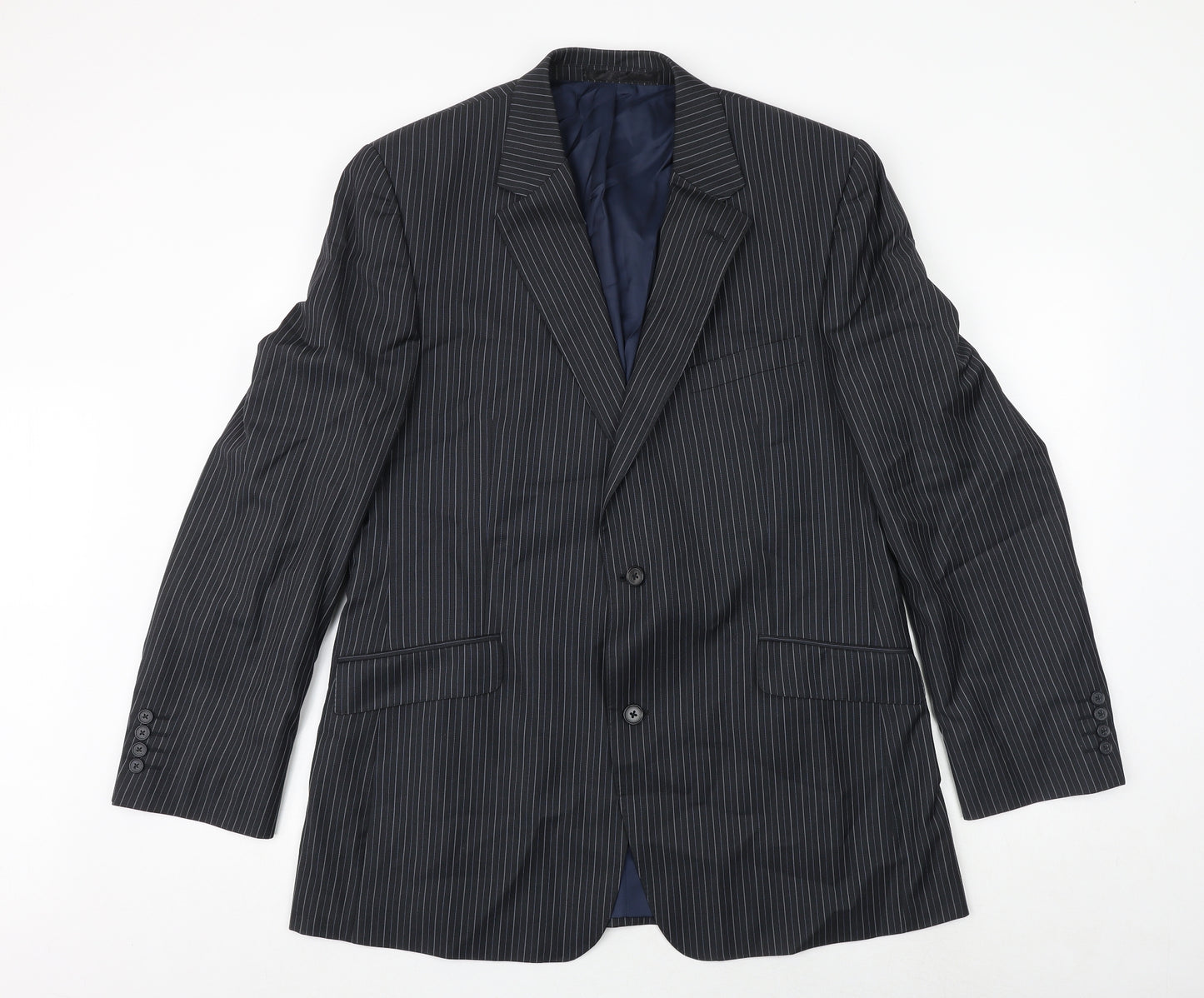 Jaeger Mens Grey Striped Wool Jacket Suit Jacket Size 44 Regular