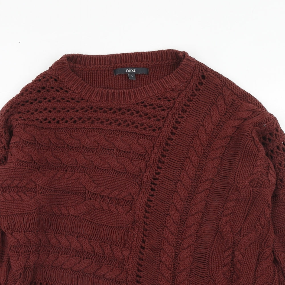 NEXT Womens Brown Round Neck Cotton Pullover Jumper Size S